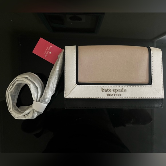 Kate Spade Cameron Colorblock Convertible Crossbody, Black/White/Tan - Picture 1 of 10